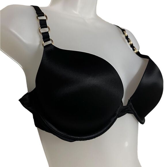 Victoria Secret PINK 36C Black Push Up Padded Gold Embellishment Bikini Top - Picture 4 of 5